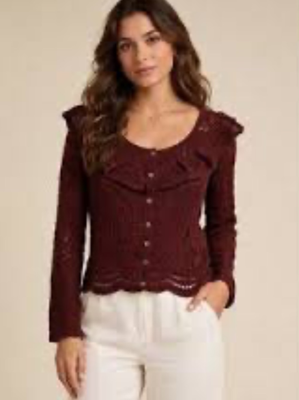NWT Ultra Pink Women’s Boho Crochet Cardigan Sweater In Burgundy Wine Large L